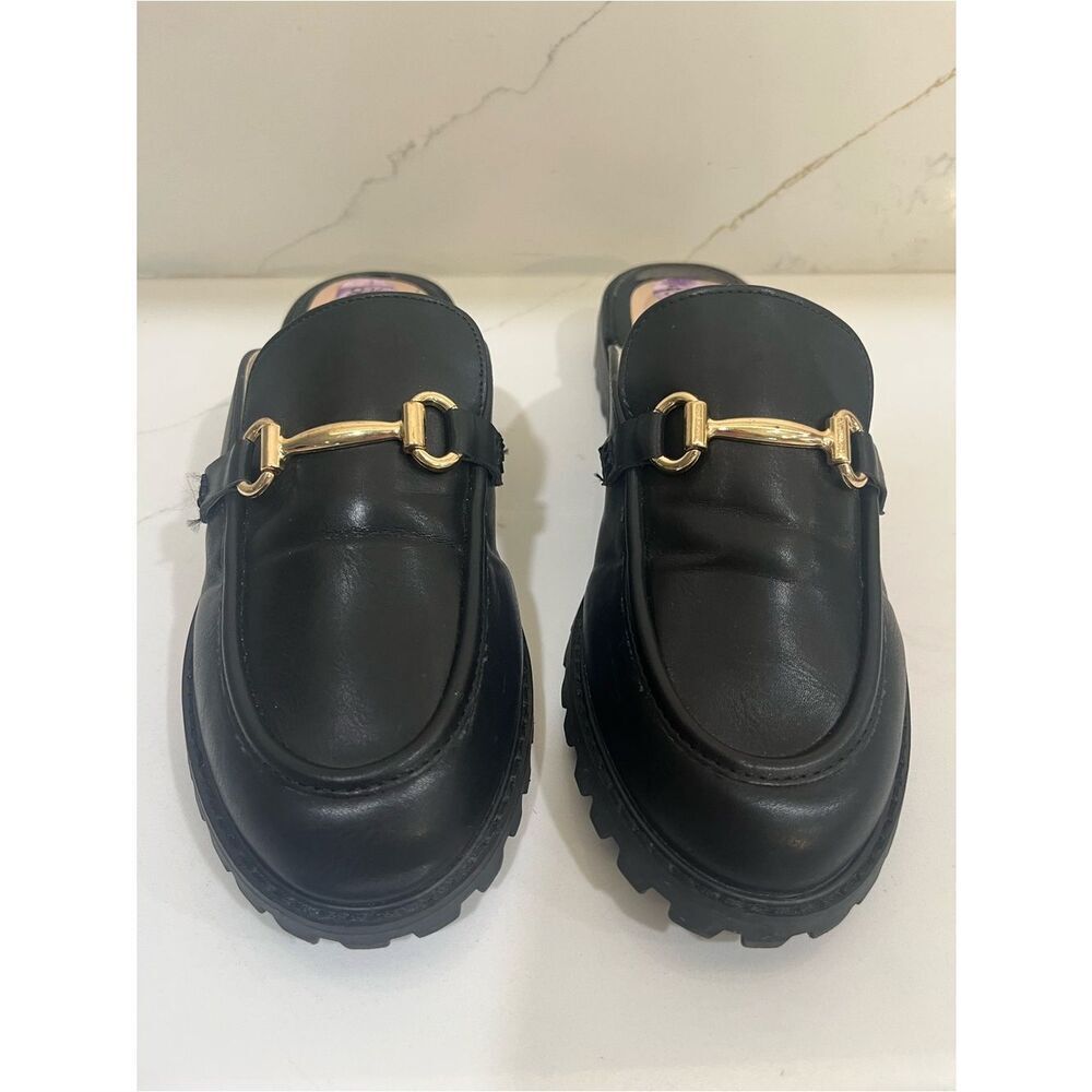 Sincerely Jules Black Horsebit Mule Loafers Lug Sole Chic 8.5